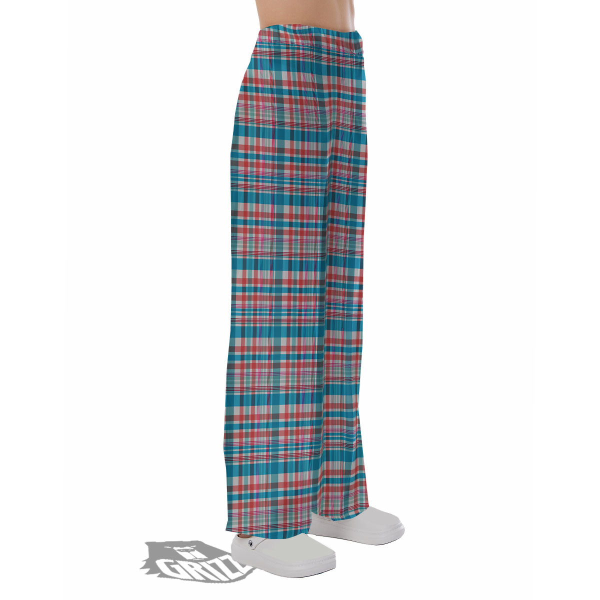 Madras Red And Blue Print Pattern Pajama Pants-grizzshop