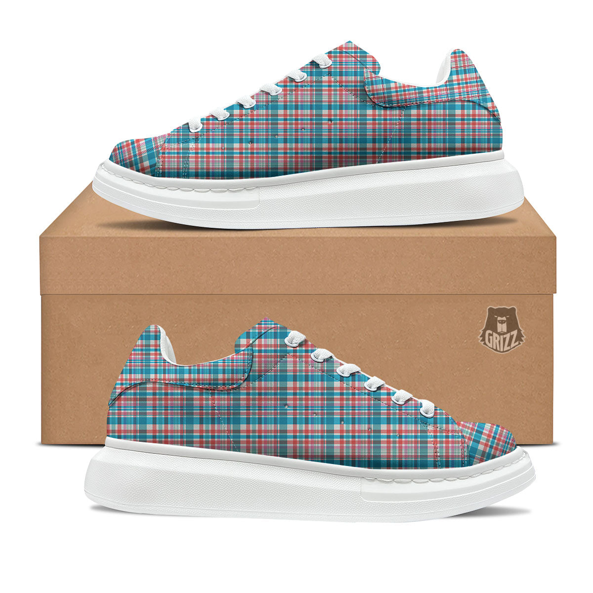 Madras Red And Blue Print Pattern Platform Shoes-grizzshop
