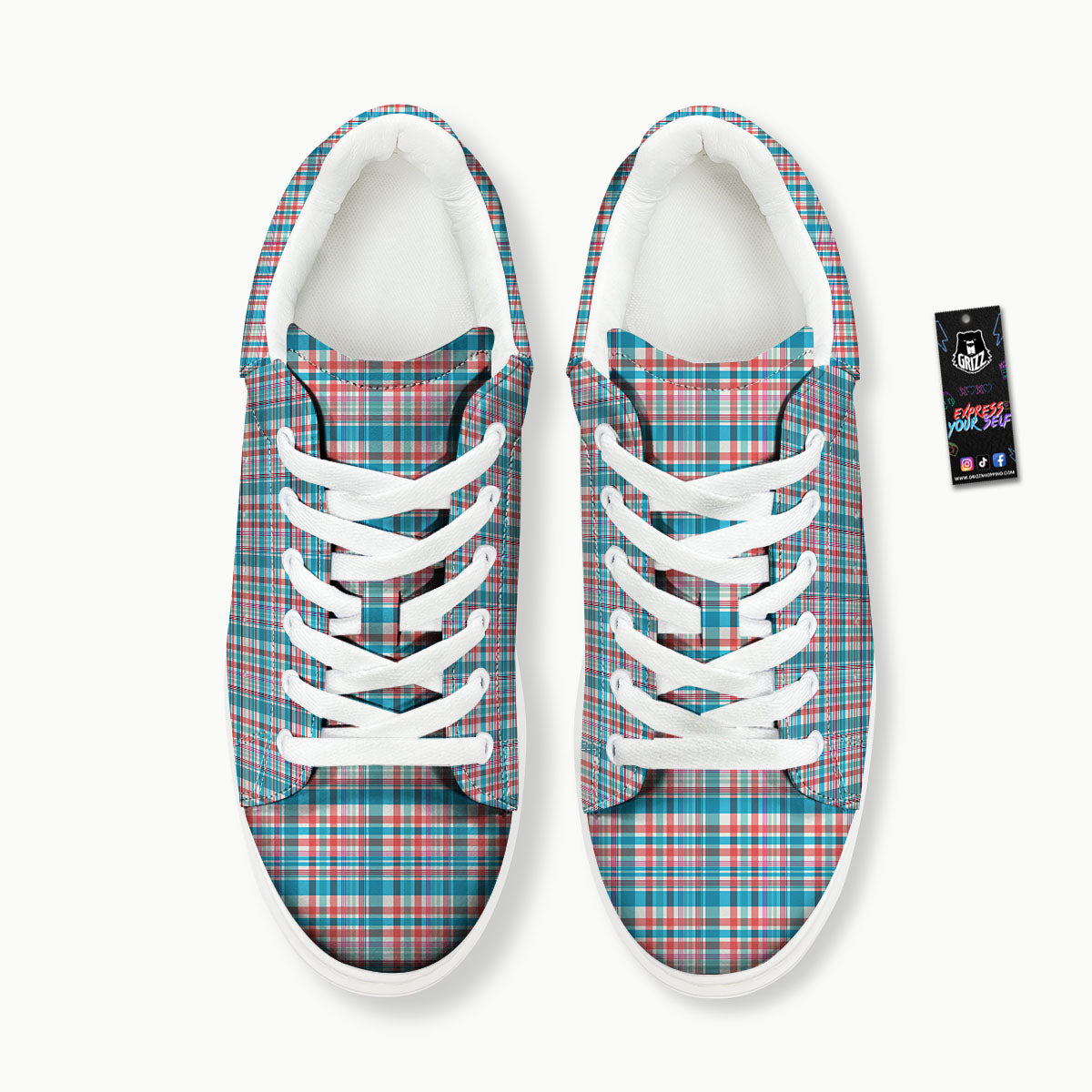 Madras Red And Blue Print Pattern Platform Shoes-grizzshop