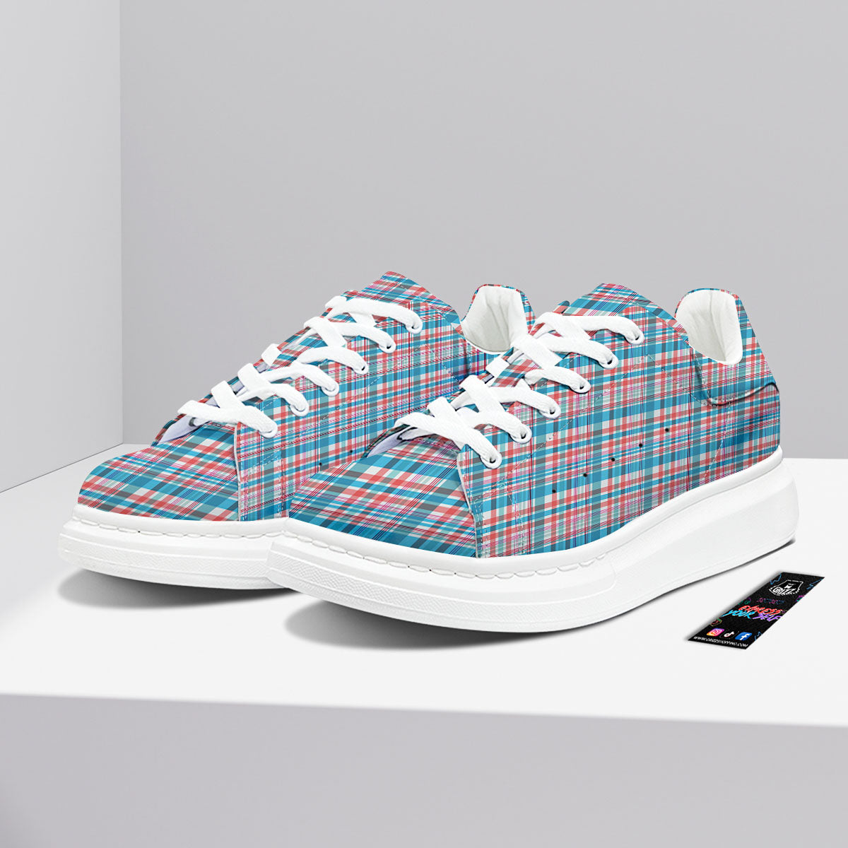 Madras Red And Blue Print Pattern Platform Shoes-grizzshop
