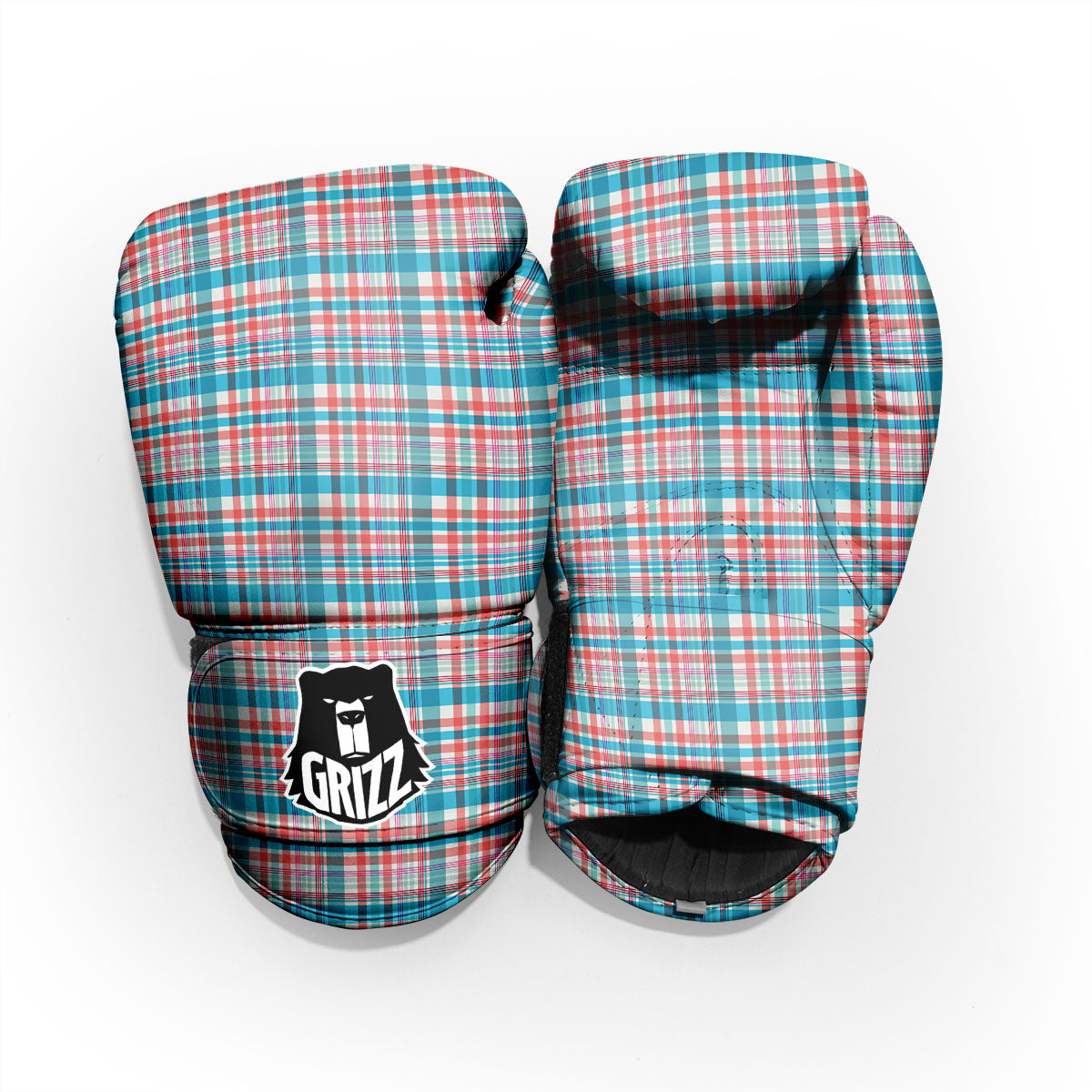 Madras Red And Blue Print Pattern Pro Boxing Glove