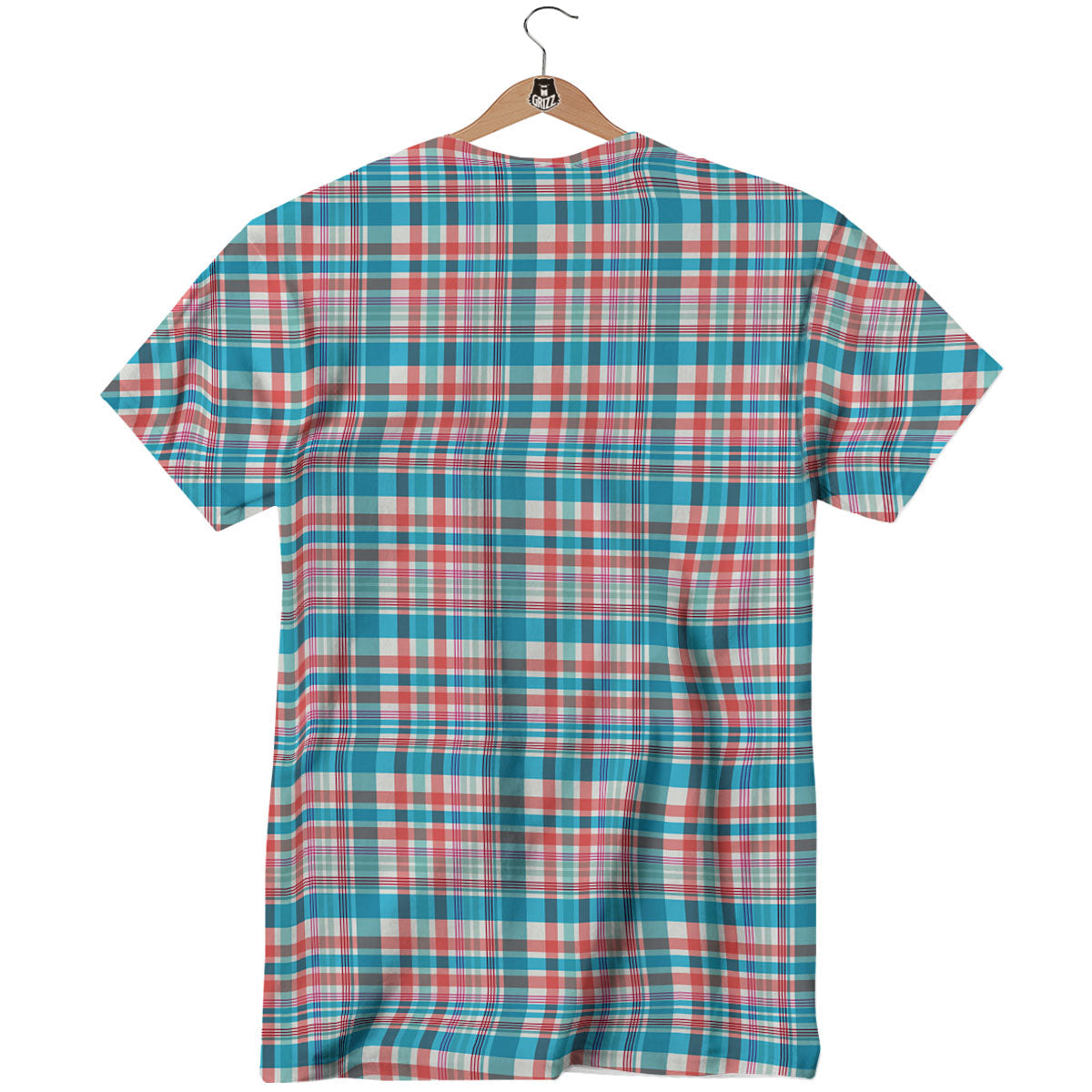 Madras Red And Blue Print Pattern T-Shirt-grizzshop