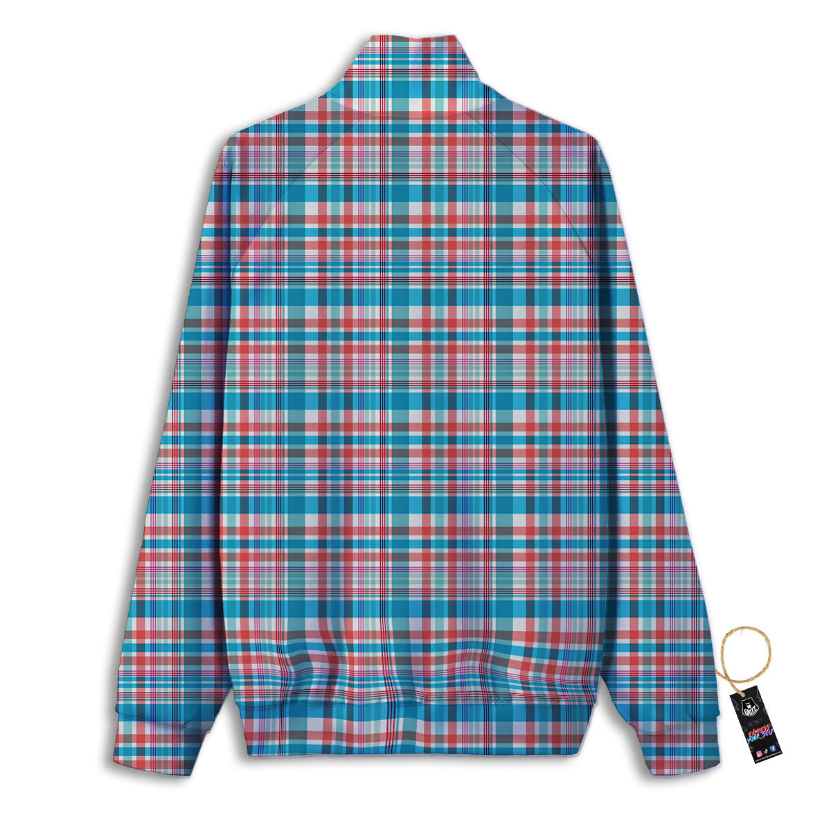 Madras Red And Blue Print Pattern Track Jacket-grizzshop