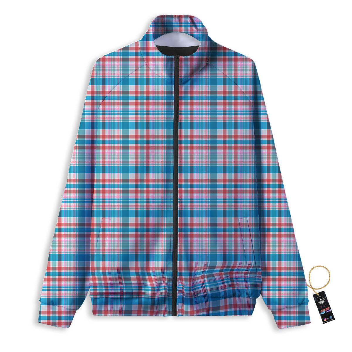 Madras Red And Blue Print Pattern Track Jacket-grizzshop
