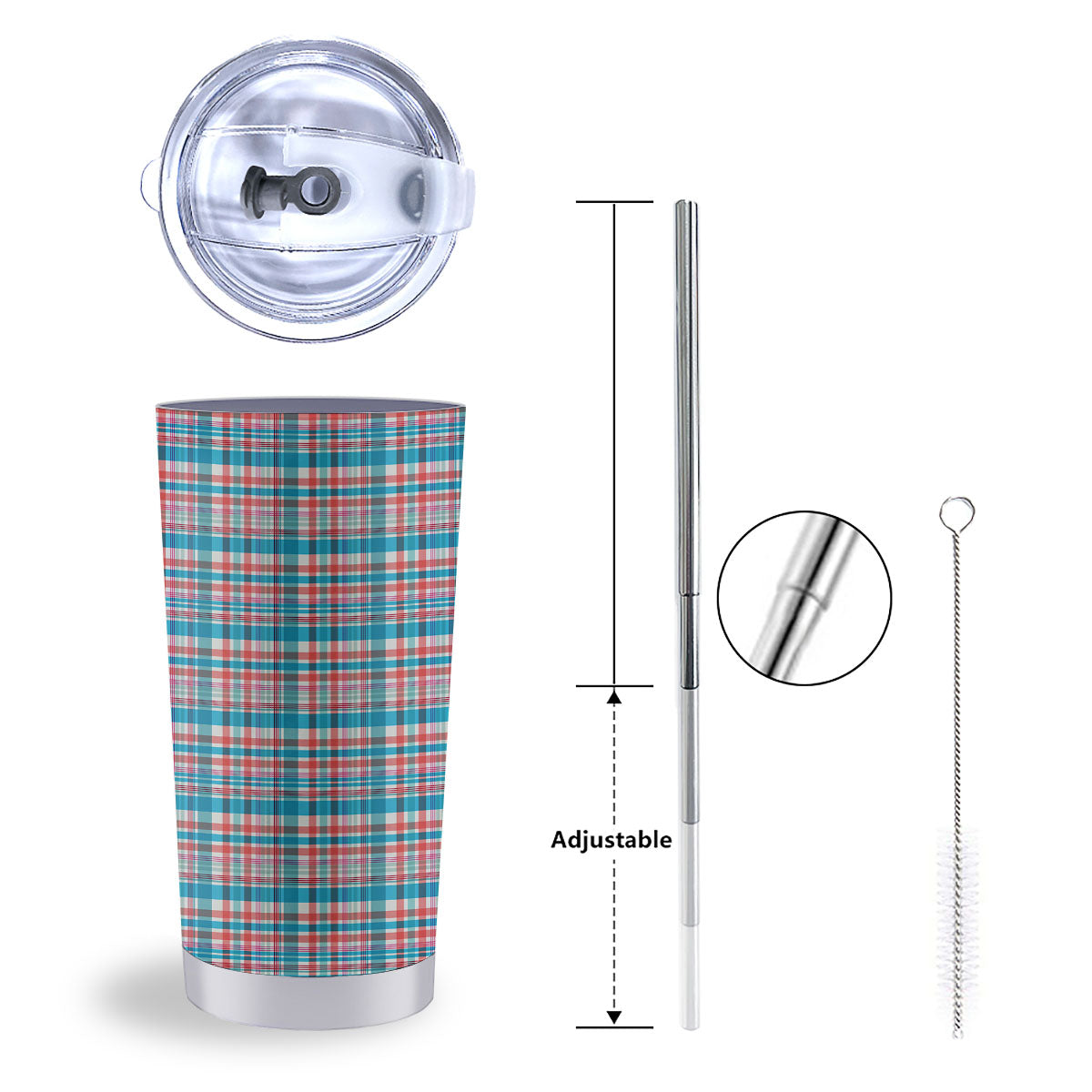 Madras Red And Blue Print Pattern Tumbler-grizzshop