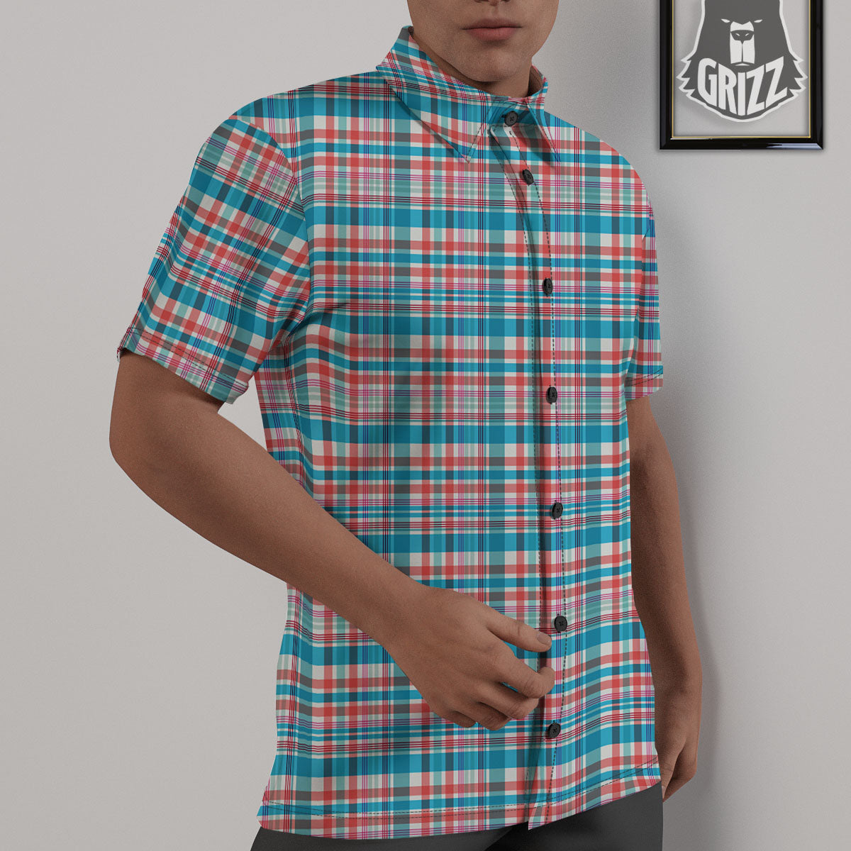 Madras Red And Blue Print Pattern Untucked Shirts-grizzshop