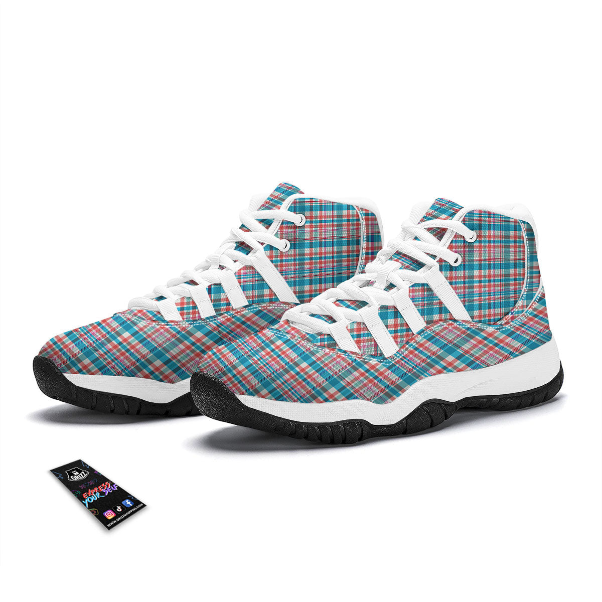 Madras Red And Blue Print Pattern White Bball Shoes-grizzshop