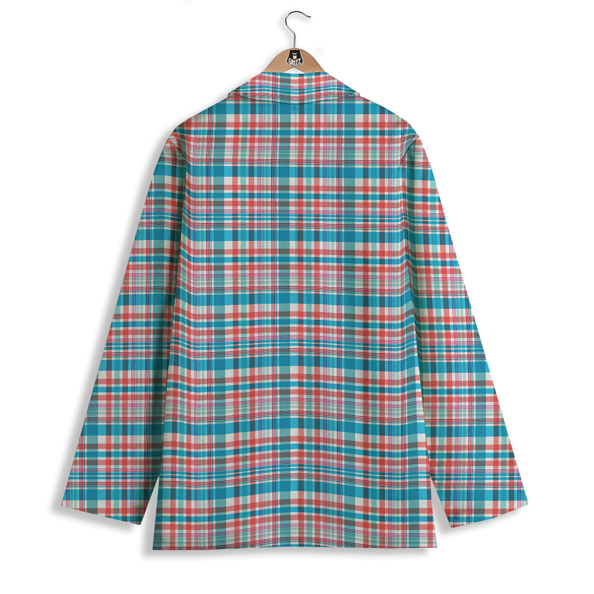 Madras Red And Blue Print Pattern Women's Blazer-grizzshop