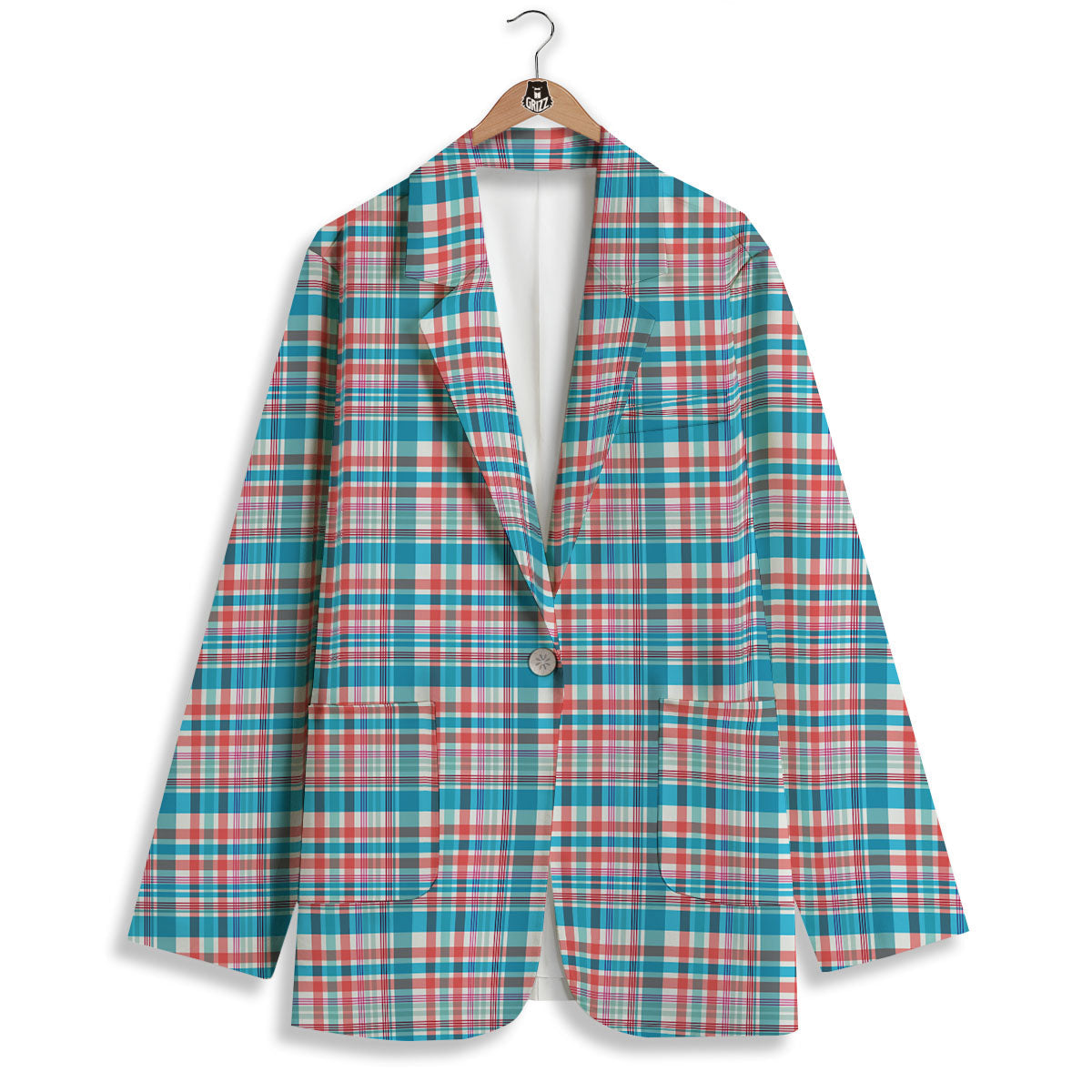 Madras Red And Blue Print Pattern Women's Blazer-grizzshop