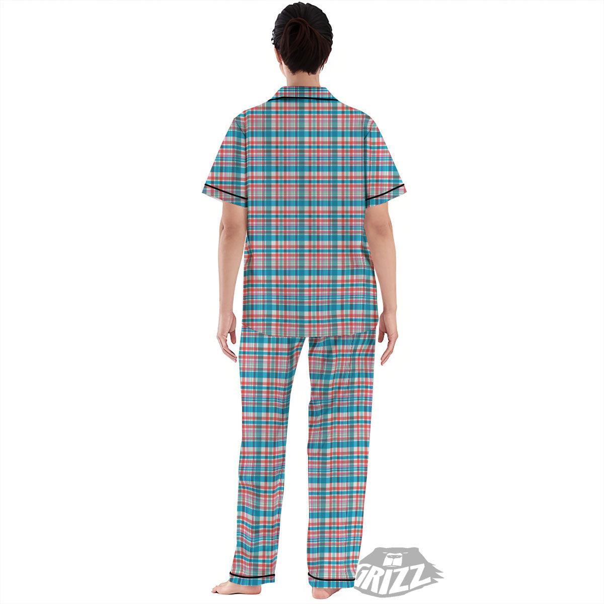 Madras Red And Blue Print Pattern Women's Pajamas Set-grizzshop