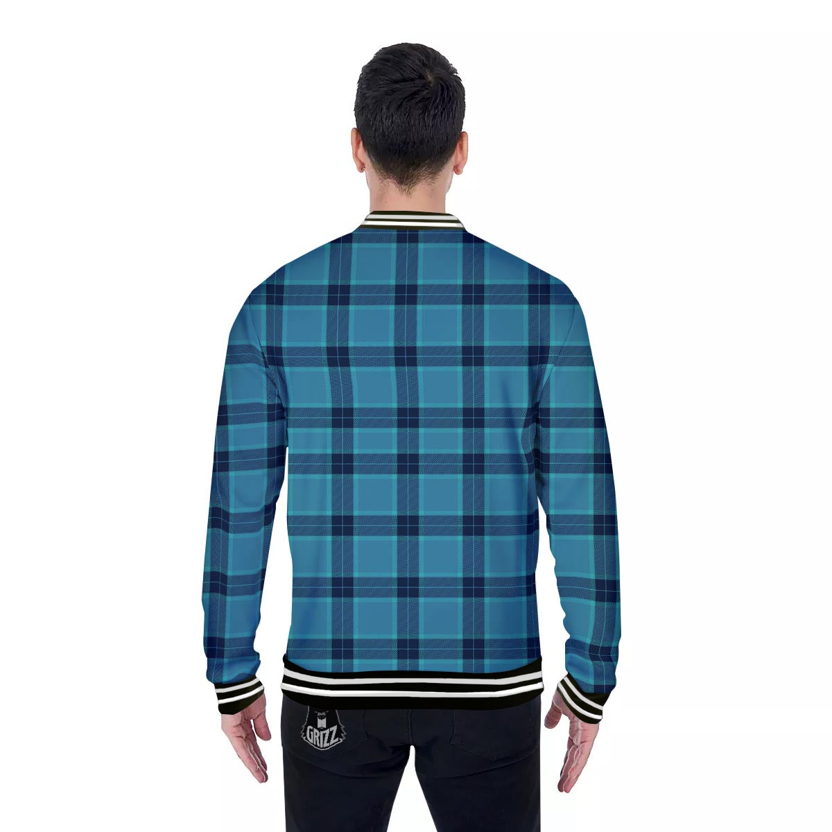 Madras Teal Print Pattern Baseball Jacket-grizzshop
