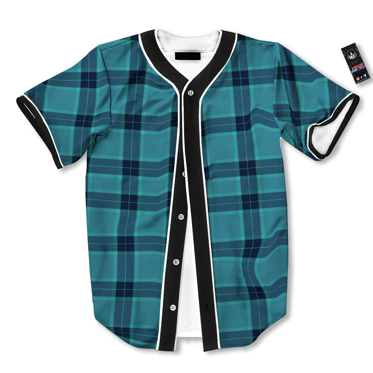 Madras Teal Print Pattern Baseball Jersey-grizzshop