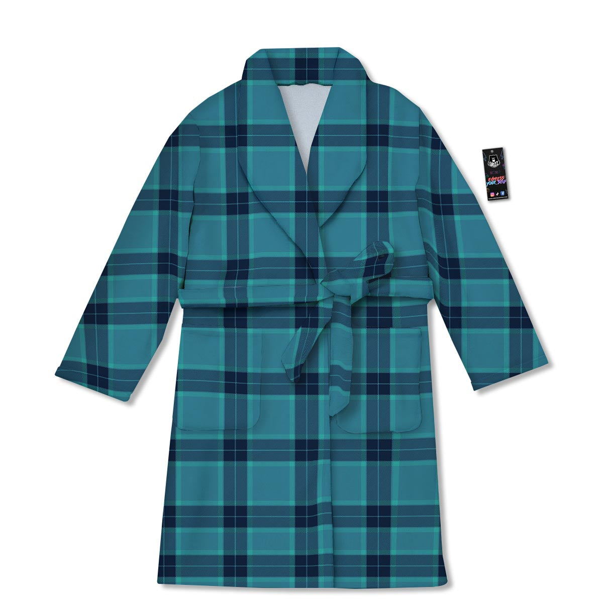 Madras Teal Print Pattern Bathrobe-grizzshop