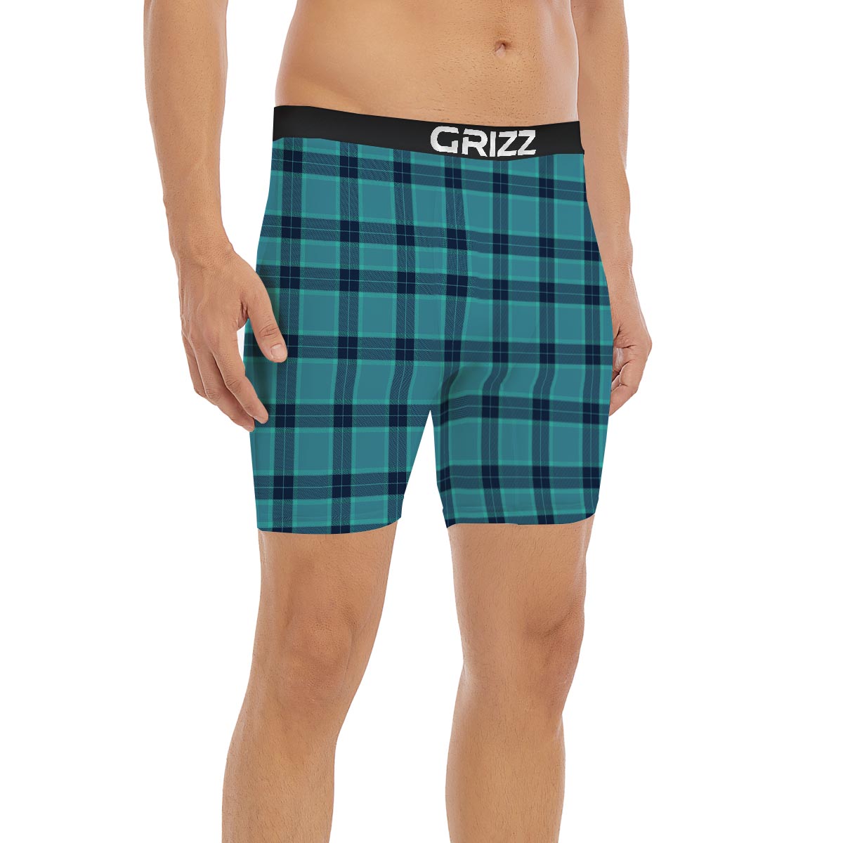 Madras Teal Print Pattern Boxer Briefs-grizzshop
