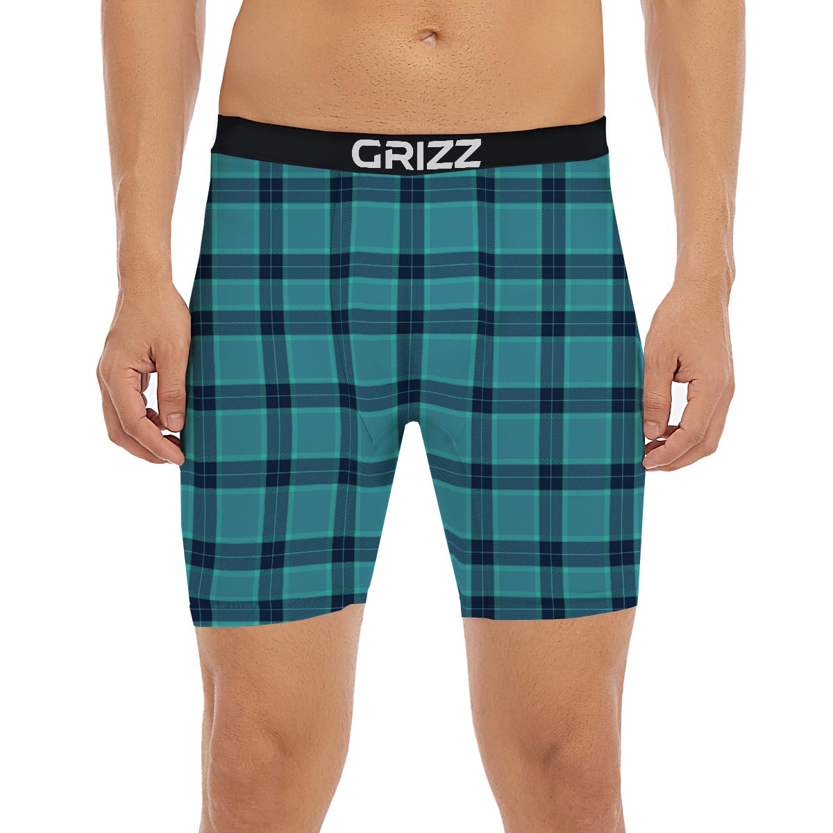 Madras Teal Print Pattern Boxer Briefs-grizzshop
