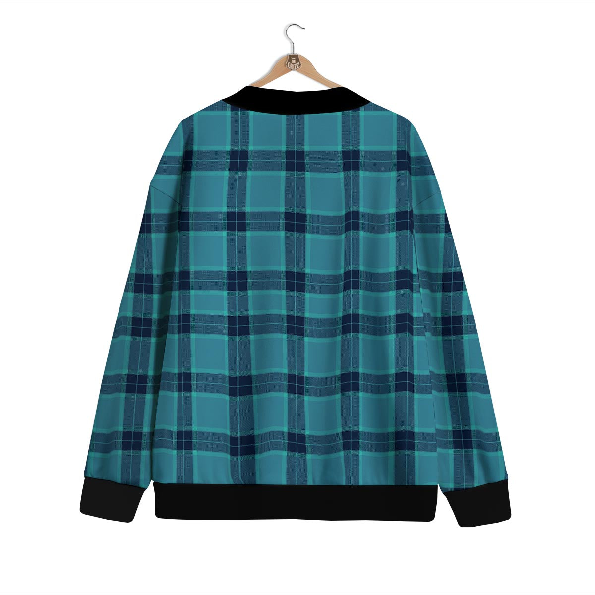 Madras Teal Print Pattern Cardigan-grizzshop