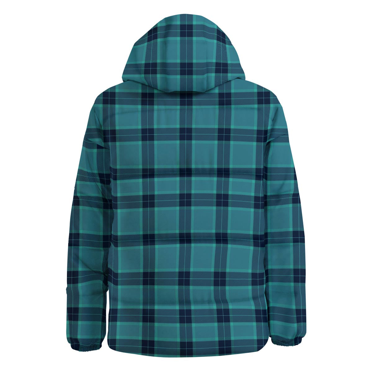 Madras Teal Print Pattern Down Jacket-grizzshop