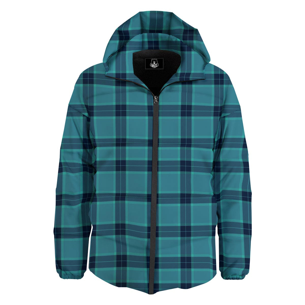 Madras Teal Print Pattern Down Jacket-grizzshop