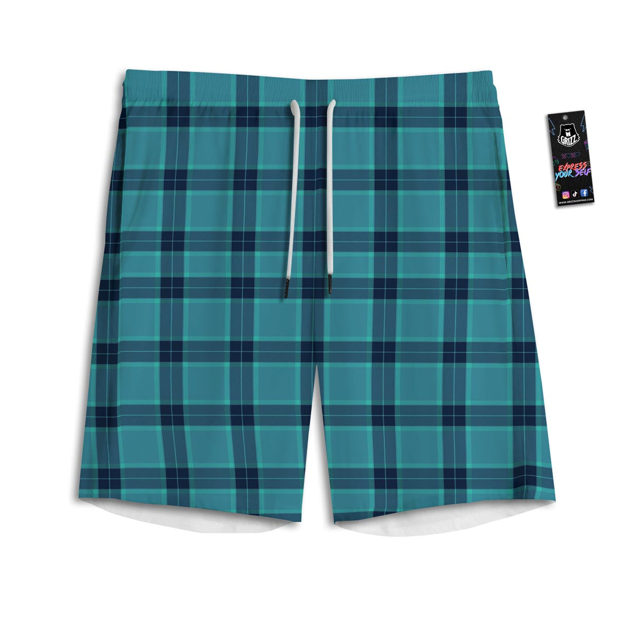 Madras Teal Print Pattern Men's Athletic Shorts