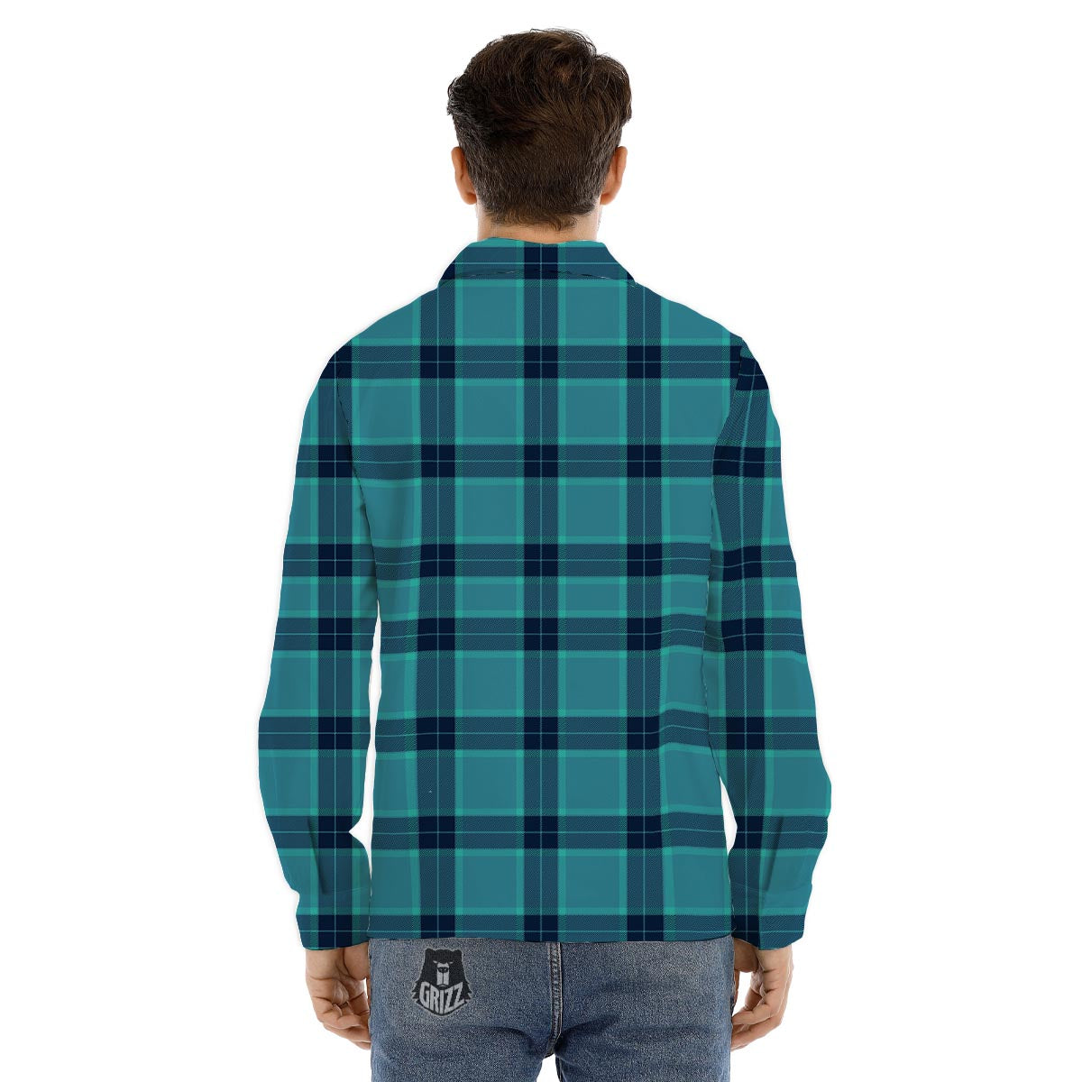 Madras Teal Print Pattern Men's Dress Shirts-grizzshop