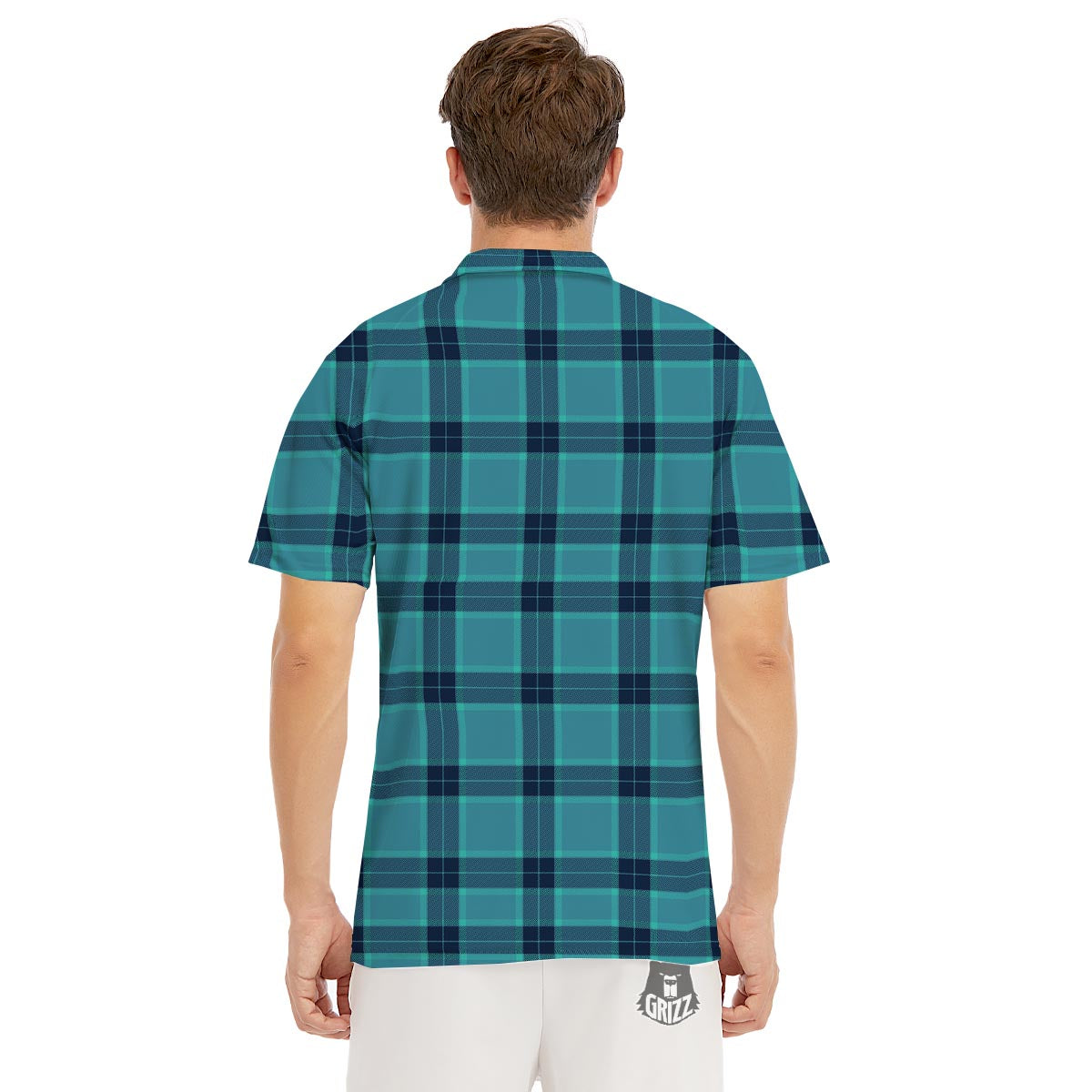 Madras Teal Print Pattern Men's Golf Shirts-grizzshop