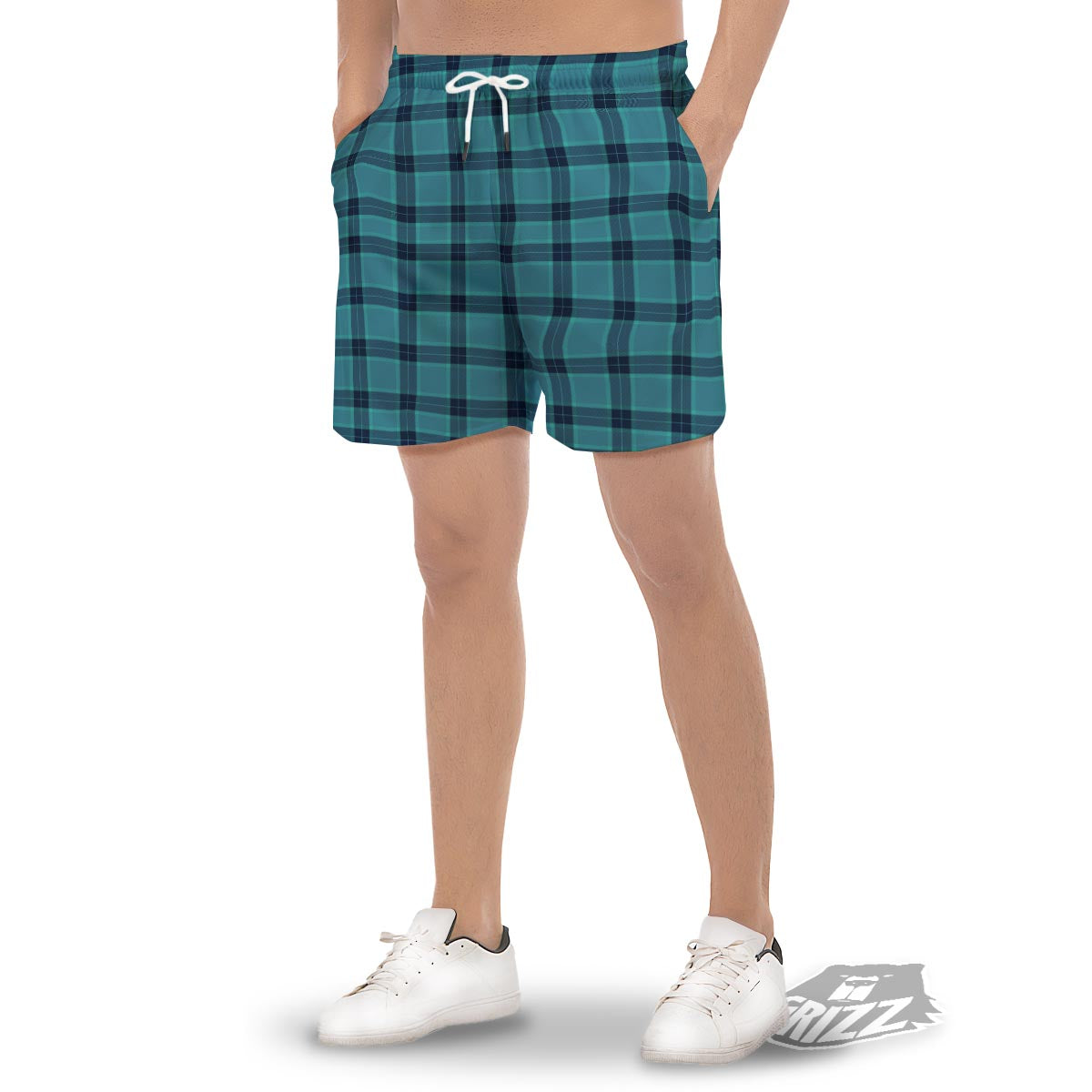 Madras Teal Print Pattern Men's Gym Shorts-grizzshop