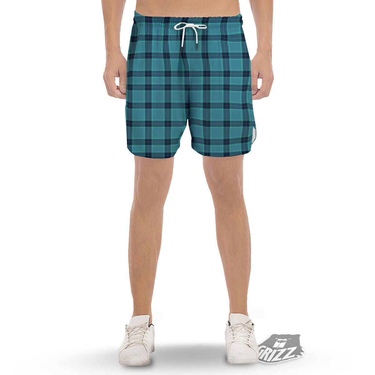 Madras Teal Print Pattern Men's Gym Shorts-grizzshop
