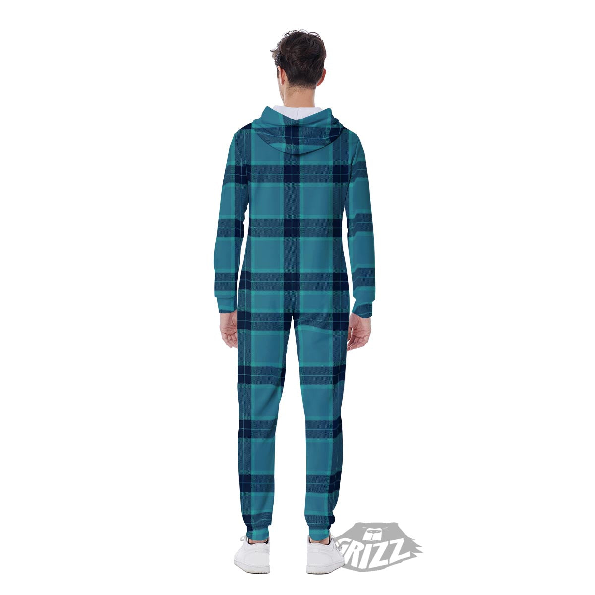 Madras Teal Print Pattern Men's Jumpsuit-grizzshop