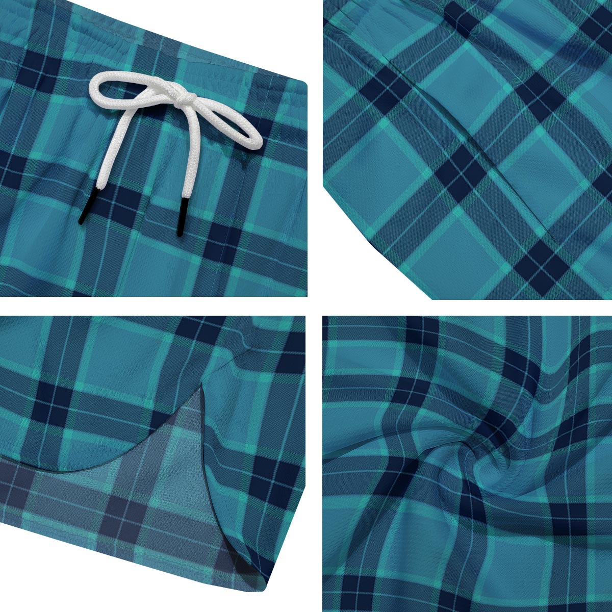 Madras Teal Print Pattern Men's Running Shorts-grizzshop