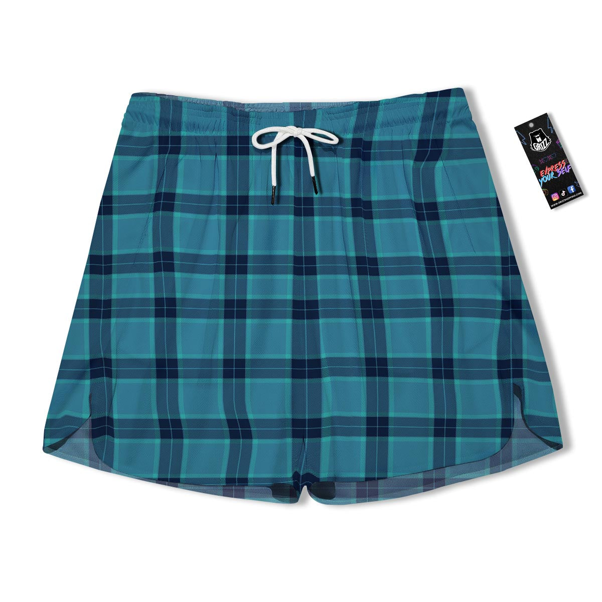 Madras Teal Print Pattern Men's Running Shorts-grizzshop