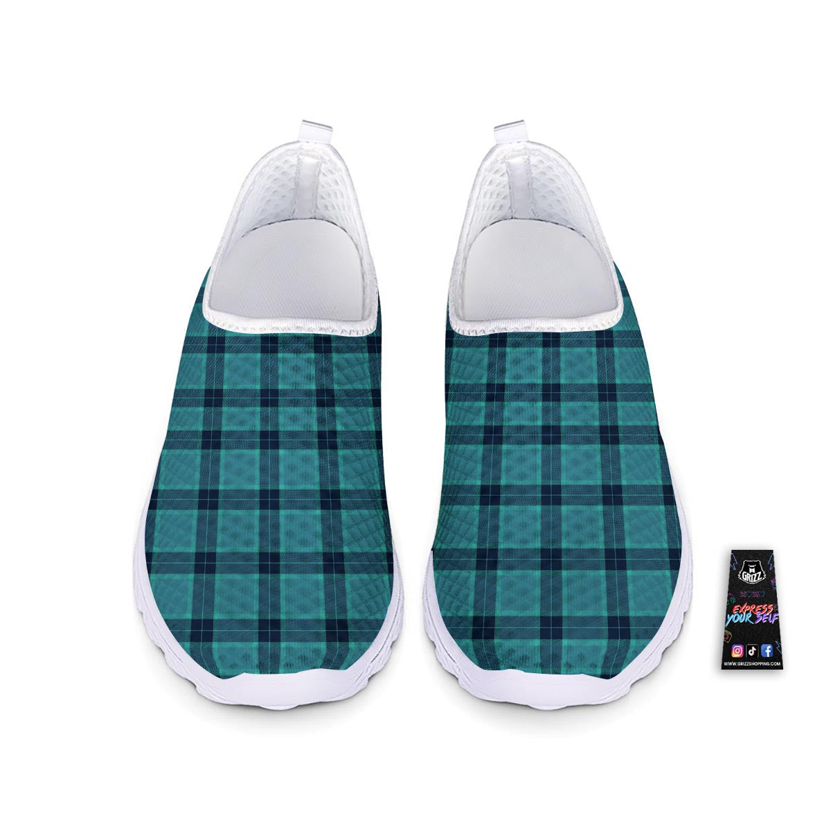 Madras Teal Print Pattern Nurse Shoes-grizzshop