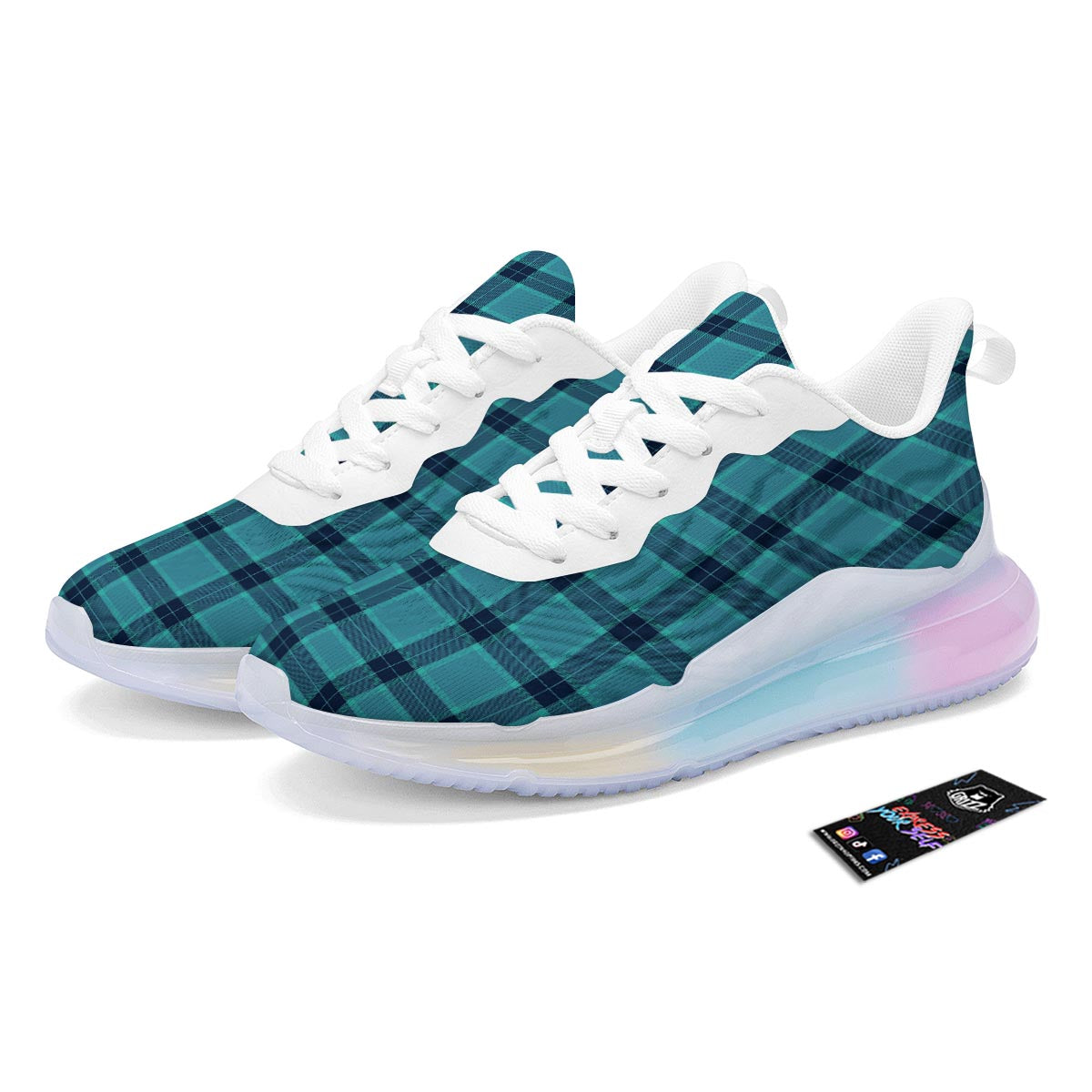 Madras Teal Print Pattern Running Sneakers-grizzshop