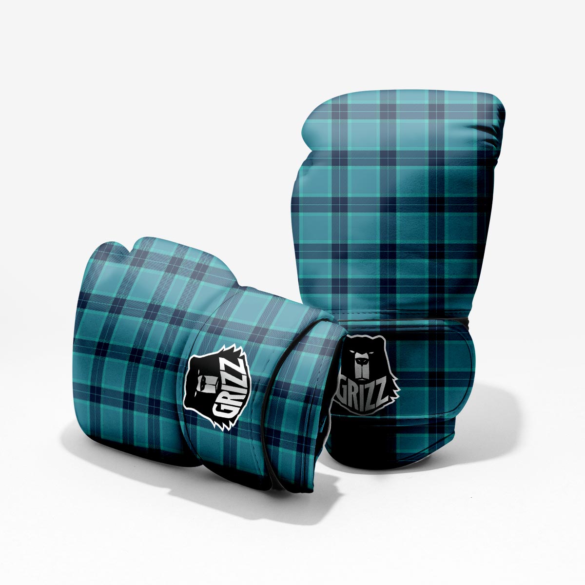 Madras Teal Print Pattern Pro Boxing Glove