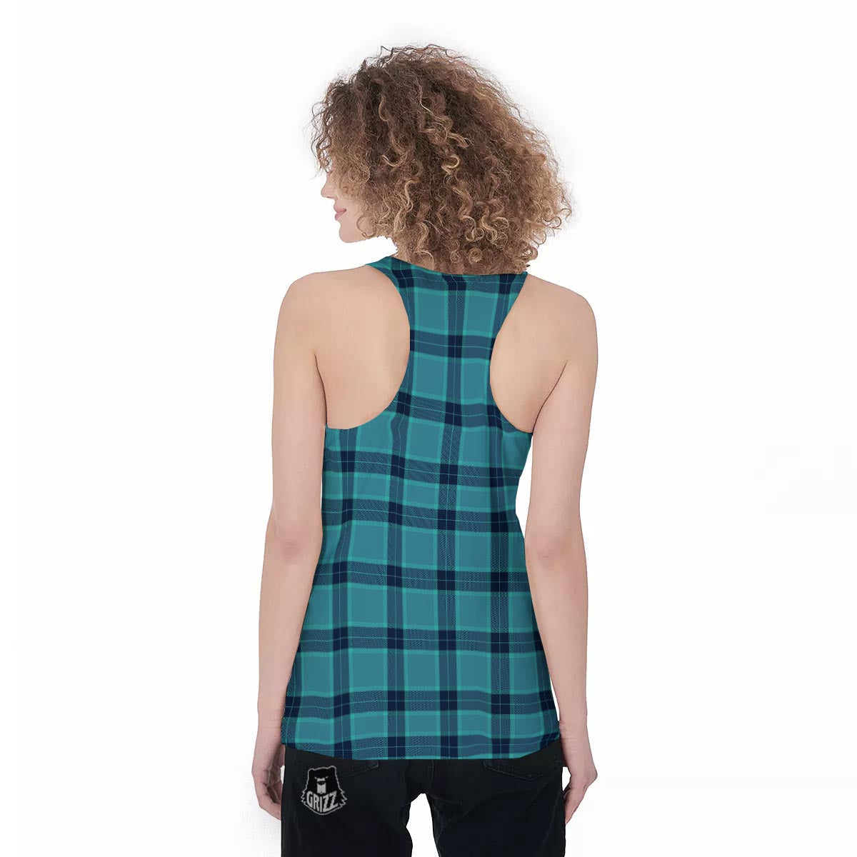 Madras Teal Print Pattern Women's Racerback Tank Top-grizzshop