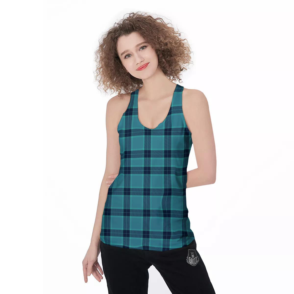 Madras Teal Print Pattern Women's Racerback Tank Top-grizzshop