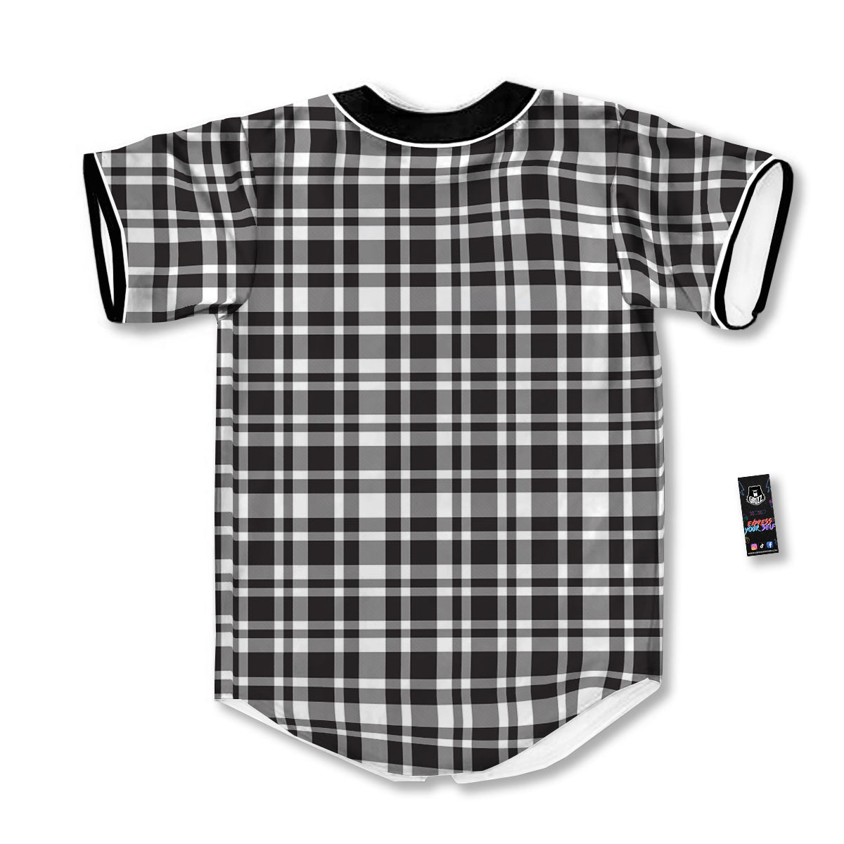 Madras White And Black Print Pattern Baseball Jersey-grizzshop