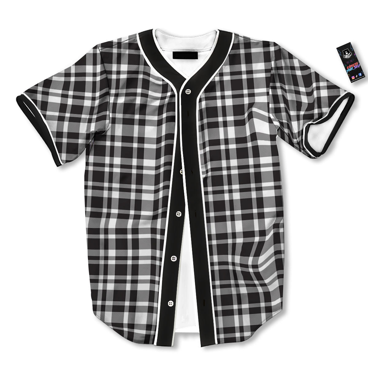 Madras White And Black Print Pattern Baseball Jersey-grizzshop
