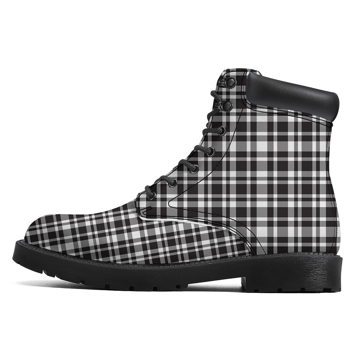 Madras White And Black Print Pattern Boots-grizzshop