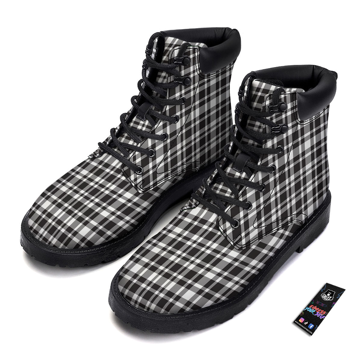 Madras White And Black Print Pattern Boots-grizzshop