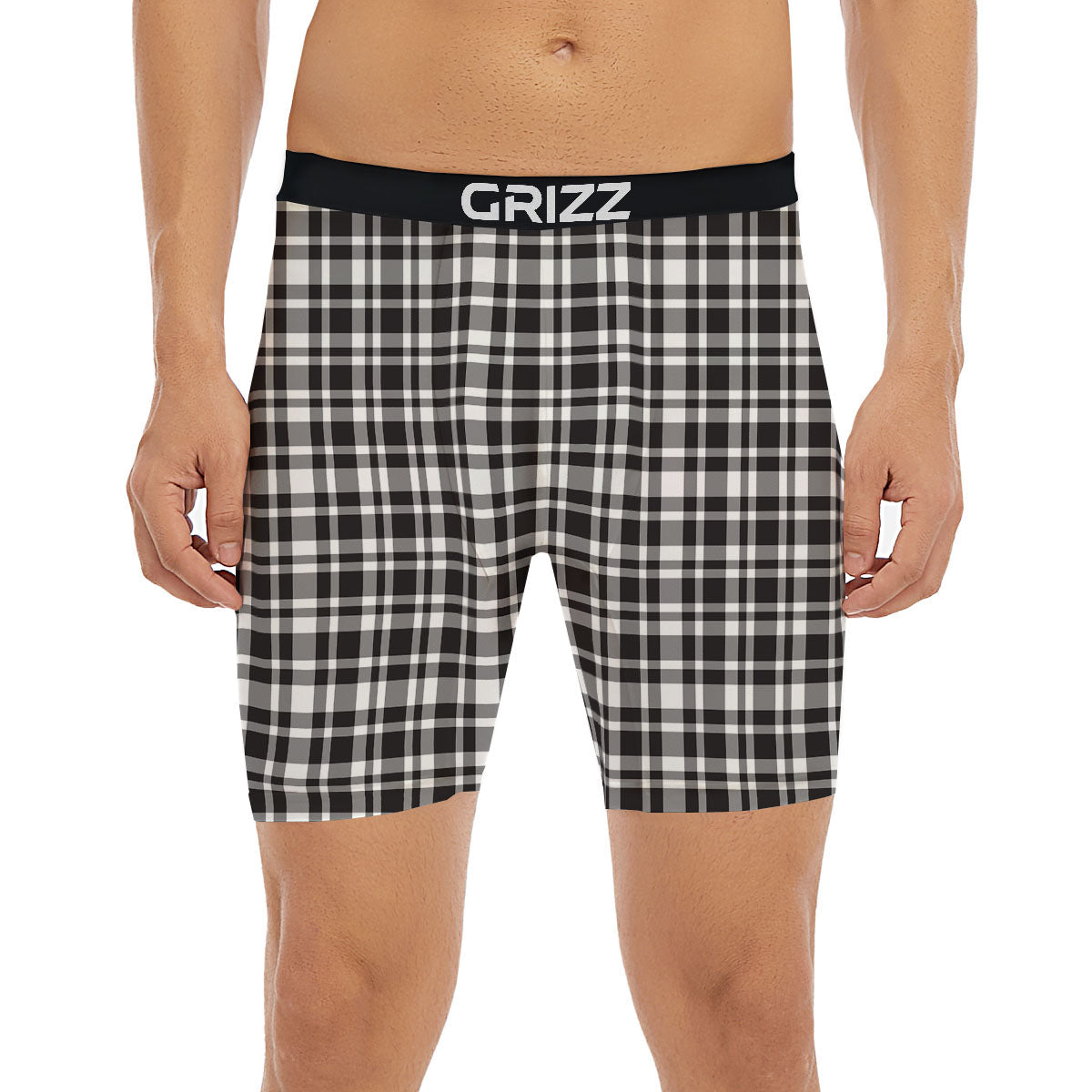 Madras White And Black Print Pattern Boxer Briefs-grizzshop