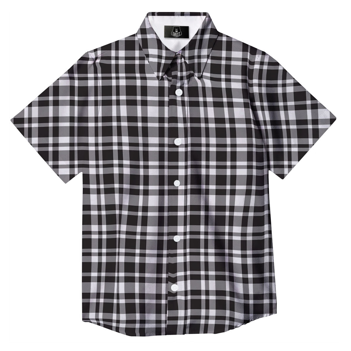 Madras White And Black Print Pattern Button Up Shirt-grizzshop