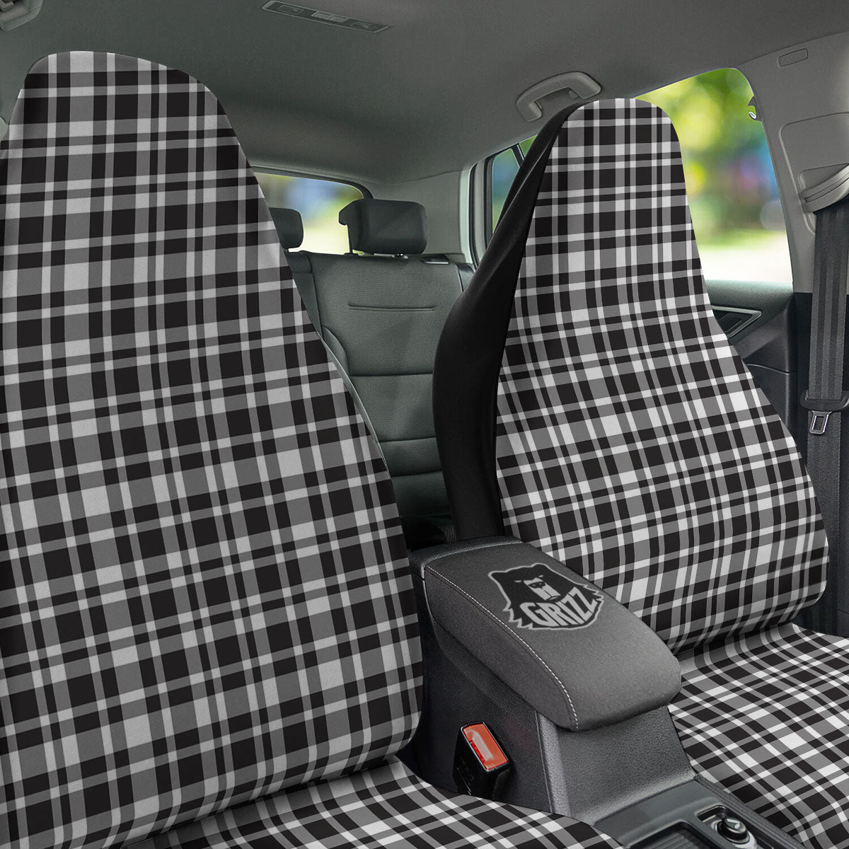 Madras White And Black Print Pattern Car Seat Covers-grizzshop