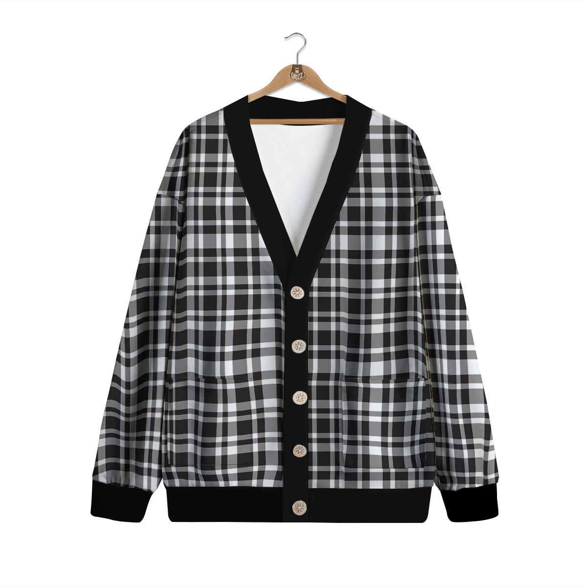 Madras White And Black Print Pattern Cardigan-grizzshop
