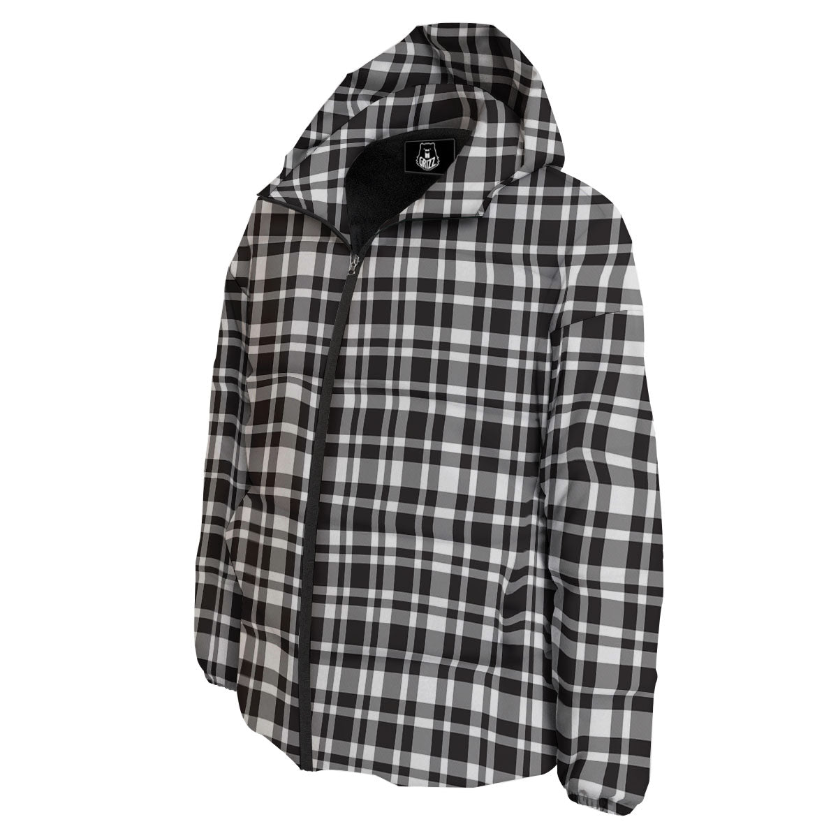 Madras White And Black Print Pattern Down Jacket-grizzshop