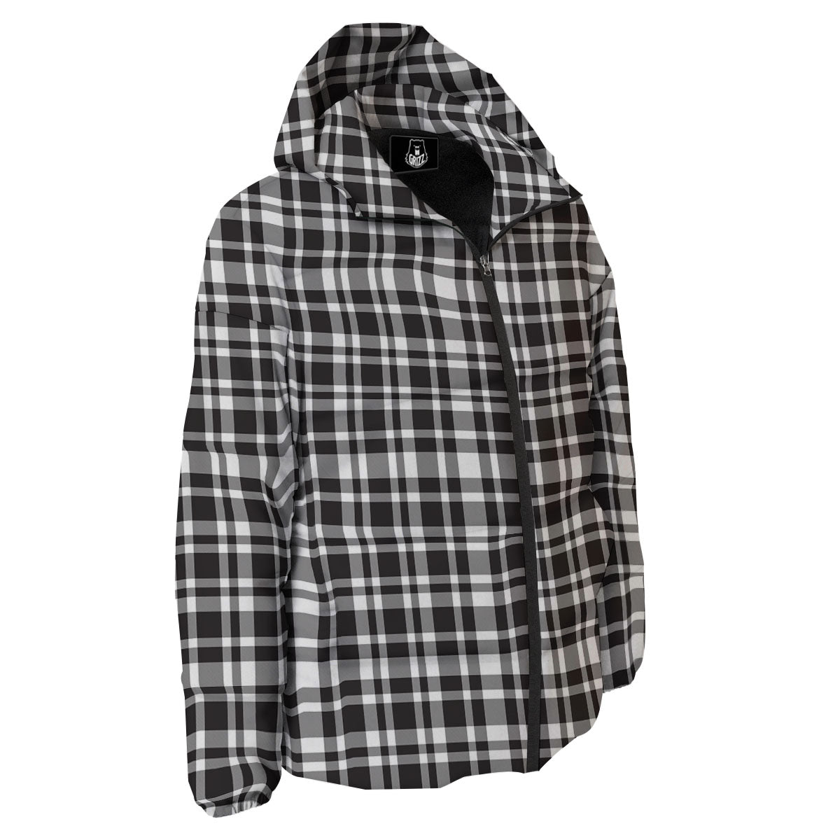 Madras White And Black Print Pattern Down Jacket-grizzshop