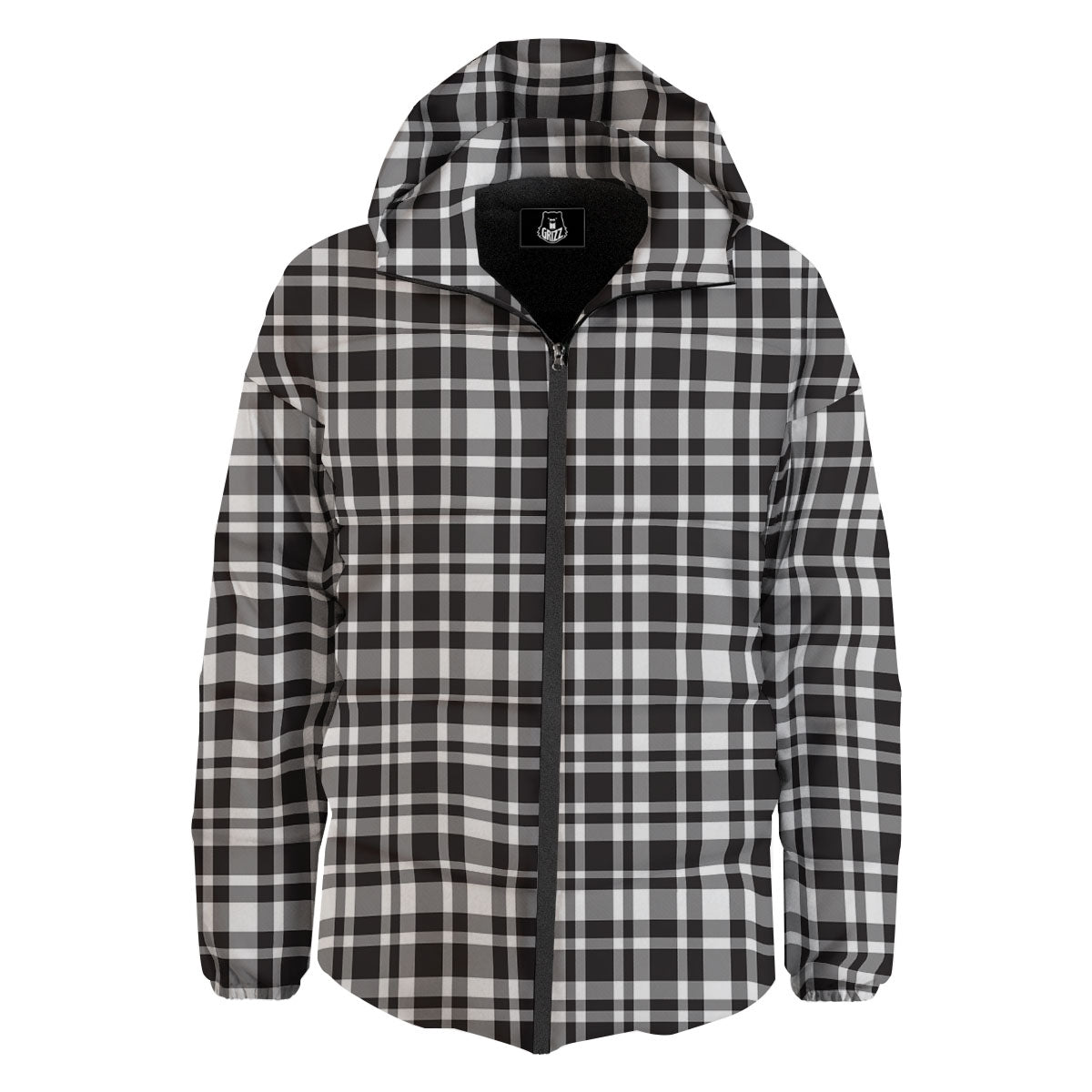 Madras White And Black Print Pattern Down Jacket-grizzshop