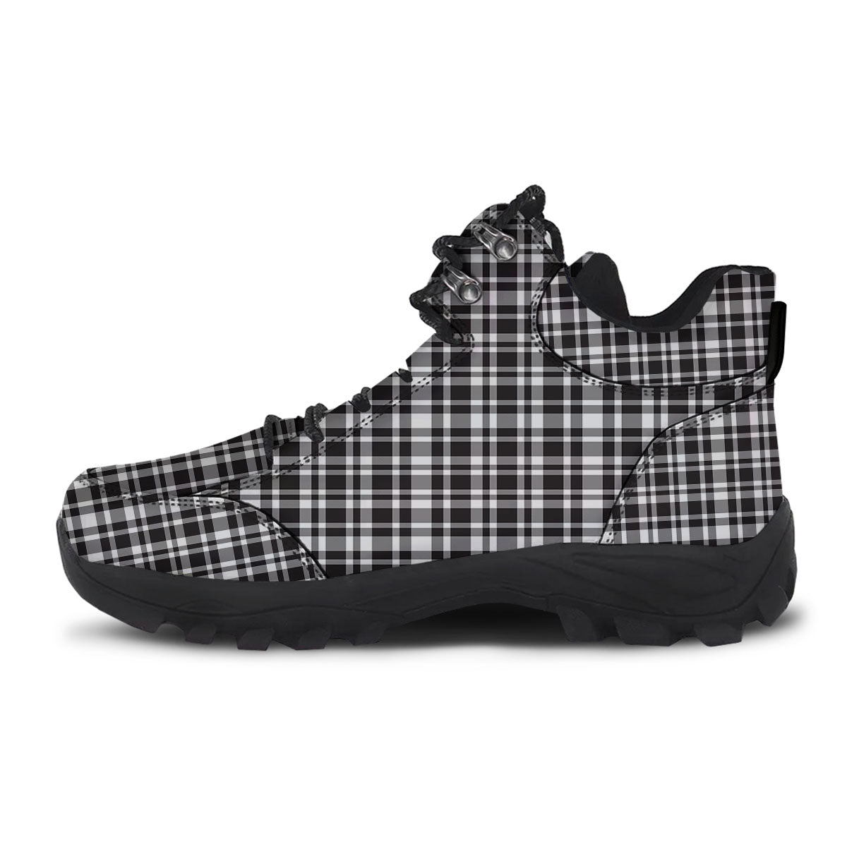Madras White And Black Print Pattern Hiking Shoes-grizzshop