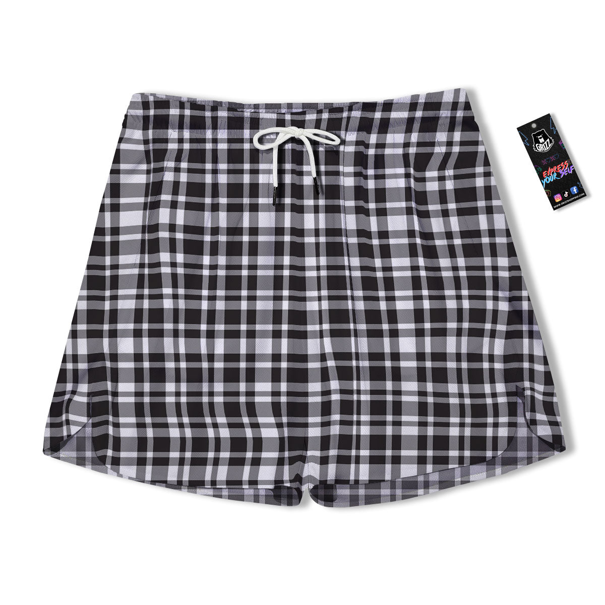 Madras White And Black Print Pattern Men's Running Shorts-grizzshop