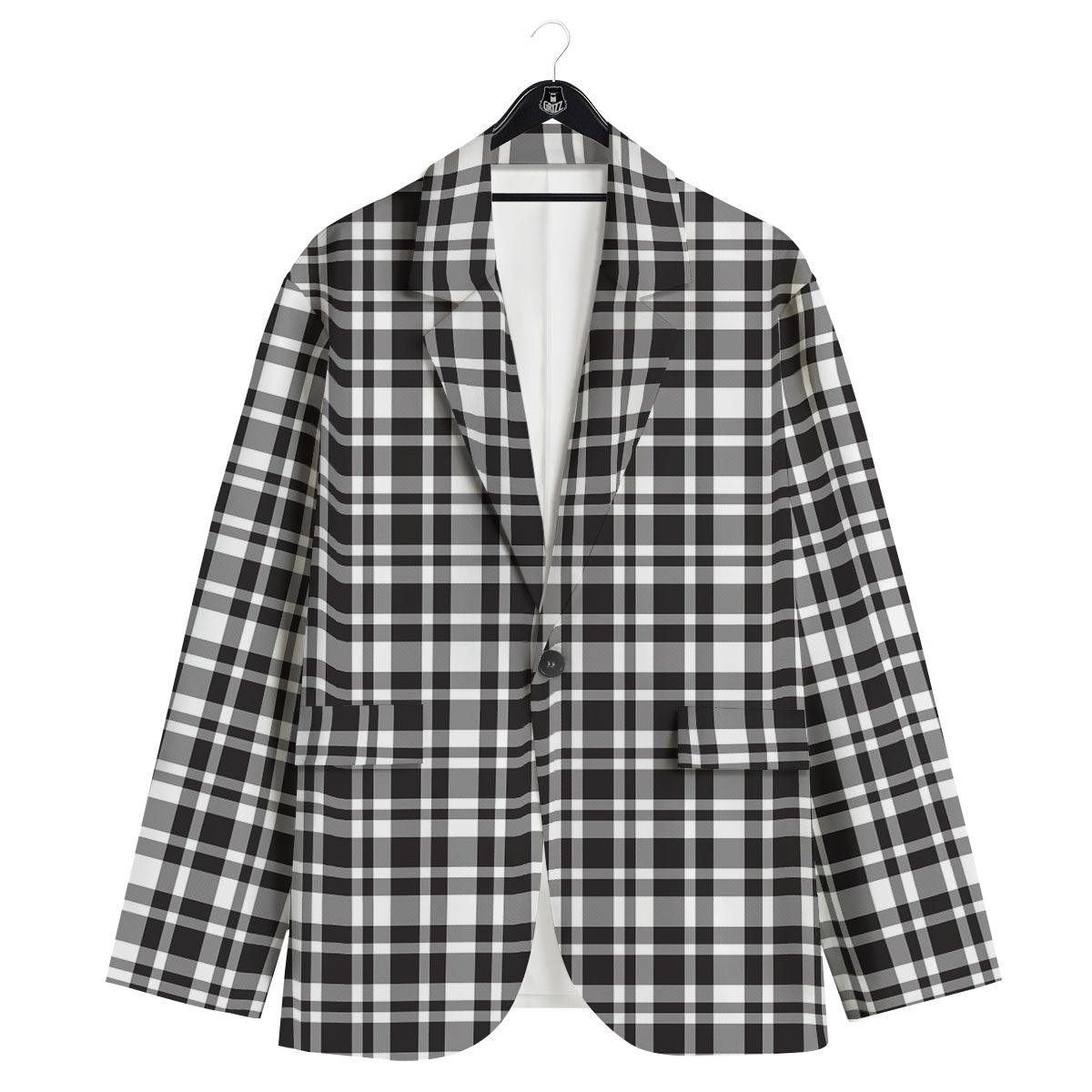 Madras White And Black Print Pattern Men's Sport Coat-grizzshop