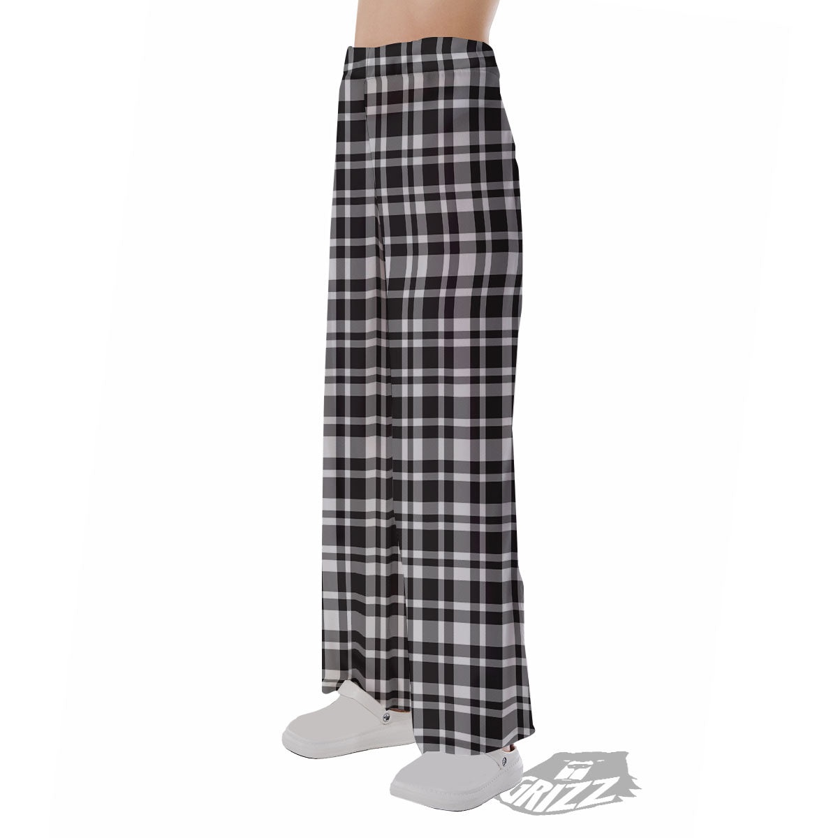 Madras White And Black Print Pattern Pajama Pants-grizzshop